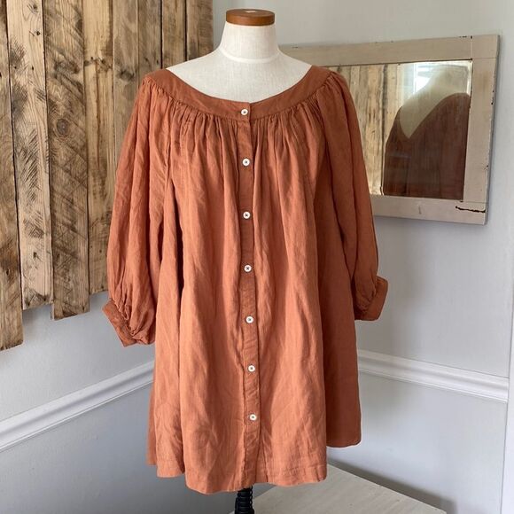 Free People So Fresh Oversized‎ Burnt Brown Orange Tunic Size Extra Small - Picture 1 of 14